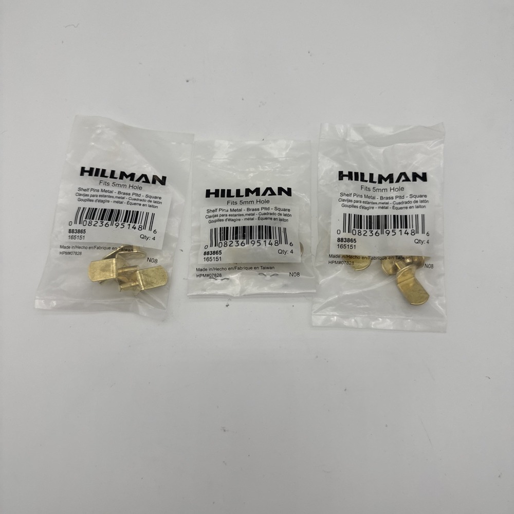 Hillman Shelf Pins Metal Square Brass 5mm 4 Pieces In Each 3 Packs 883865